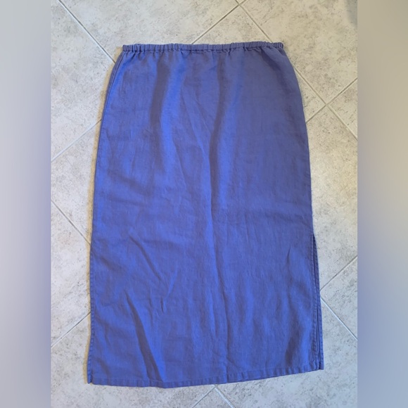 Chadwick’s vintage Aline 100% Linen midi skirt side 13” size 6 petite periwinkle - Picture 3 of 9